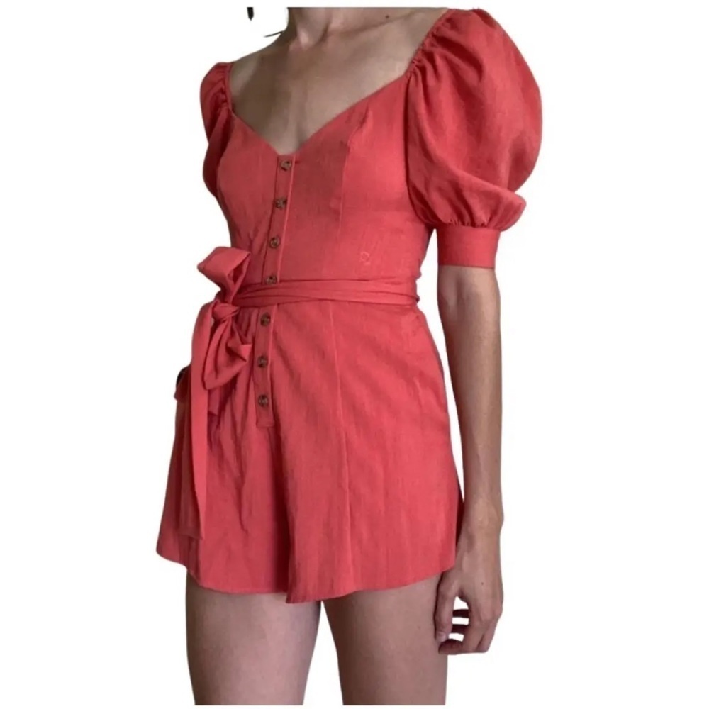 Privacy Please Orange Button Down Romper